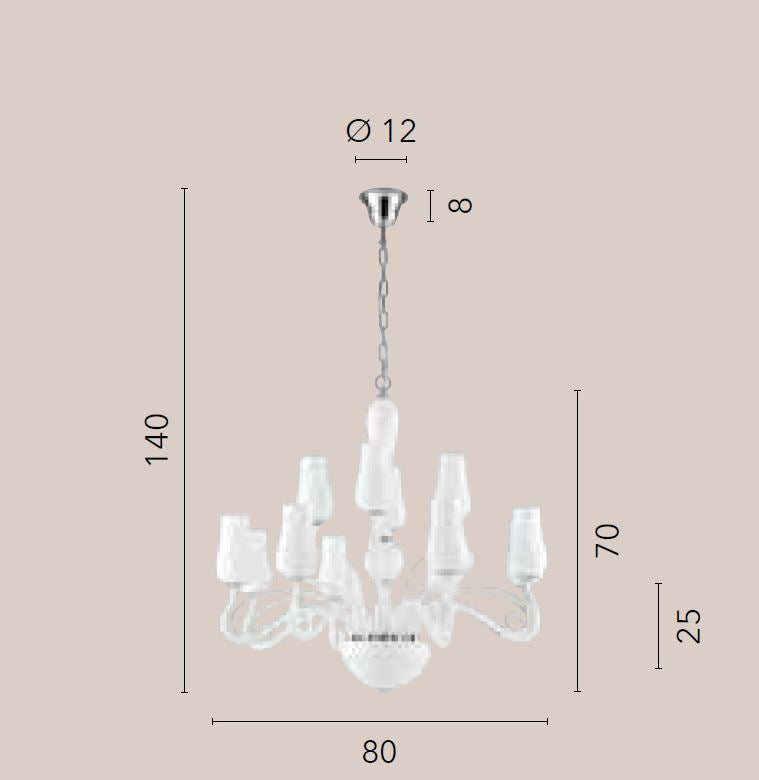 Sospensione 12 luci vetro soffiato bianco pastorali trasparenti rifiniture cromo 12XE14 non incl. ANGEL Sospensione 12 luci vetro soffiato bianco pastorali trasparenti rifiniture cromo 12XE14 non incl. ANGEL